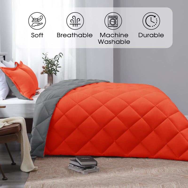 Basic Beyond King Size Comforter Set - Orange Reversible King Bed Comforter Set for All Seasons, Flame/Charcoal Gray, 1 Comforter (104"x92") and 2 Pillow Shams (20"x36"+2") - Image 2